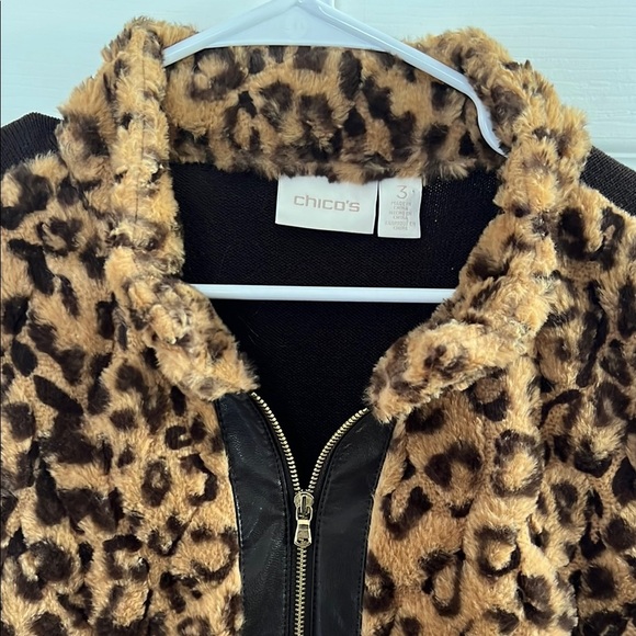 Chico's Tan and Black Leopard Faux Fur Vest - Picture 2 of 5